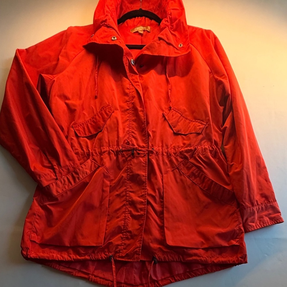 Ellen Tracy Womens Red Utility Anorak Jacket Drawstring Waist Size L